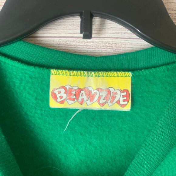 Vintage Beanzie Green Cat Nightgown Shirt Dress 1990s Fuzzy Cat Applique Bell - Picture 9 of 15